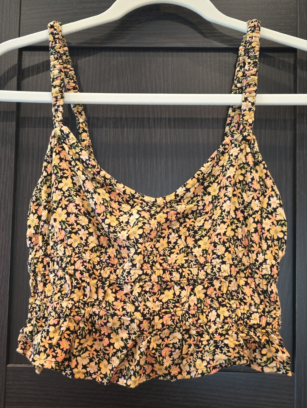 Arizona Jean Company Black Tank Top with Yellow & Pink Floral Print
